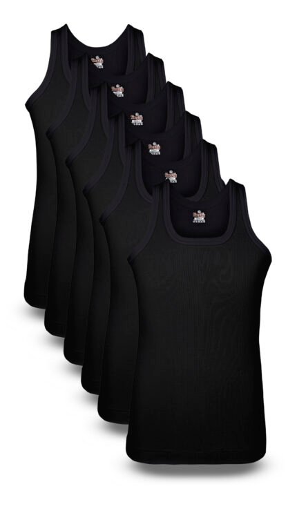 Rib Vest Black Sleeveless 6 pack Softy knitwear