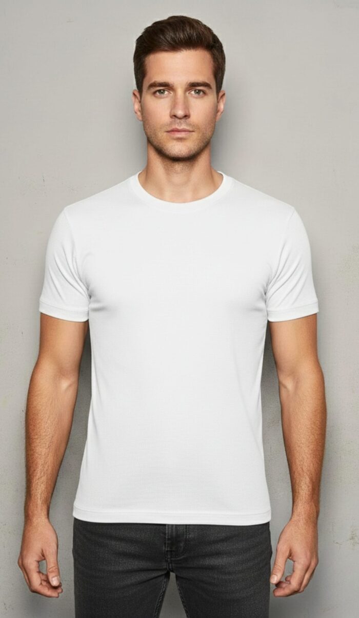 Men’s Winter Diamond Round Neck Undershirt Half Sleeves (White) Softykniwear